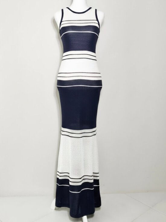 VENUS Dresses & Skirts - VENUS Women’s Sleeveless Knit Halter Navy & White Maxi Dress – Size XS (NWOT)